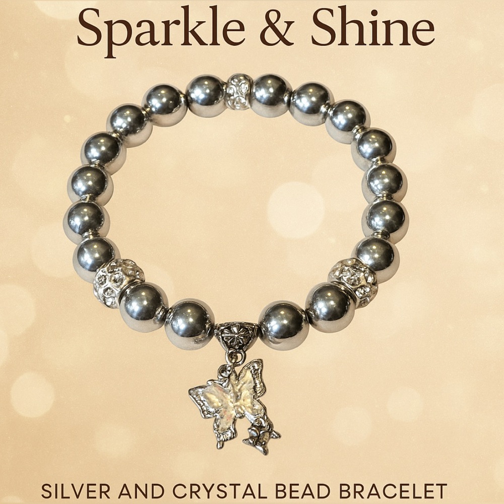 Silver Bead Bracelet with Butterfly Charm
